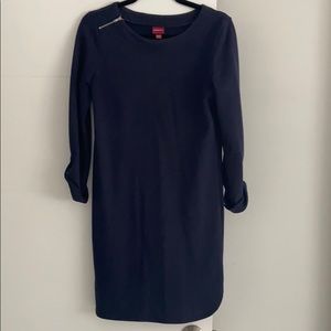 Navy blue sweater dress with zipper on the side